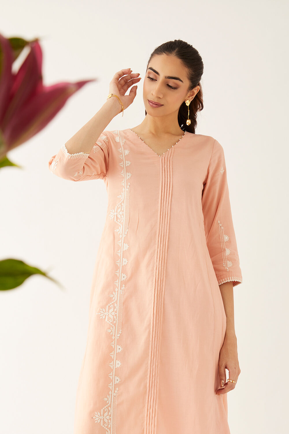 Light Pink Viscose Applique Kurta Set image number null