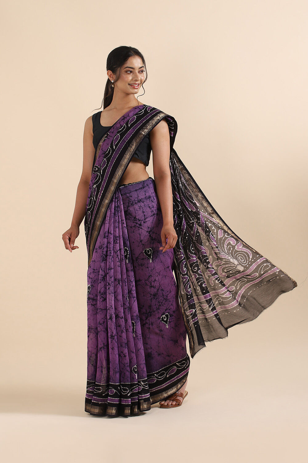 Purple Pure Silk Cotton Batik Saree image number null
