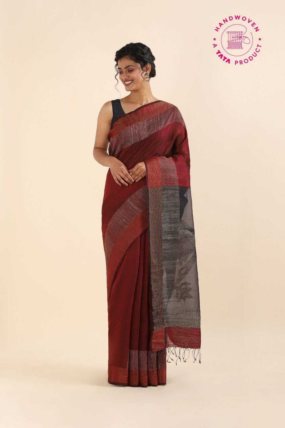 Dark Red Pure Silk Vanya Jamdani Saree image number null
