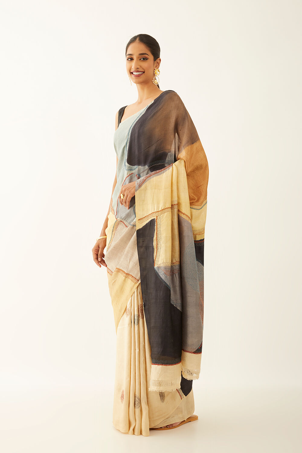 Multicolored Pure Silk Hand Painted Saree image number null