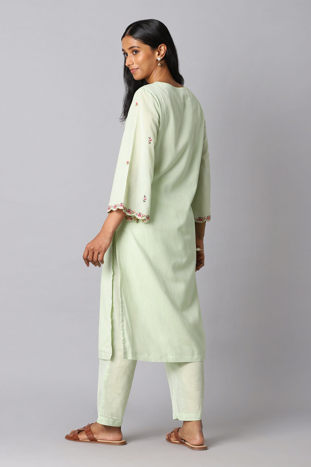 Light Green Viscose Embroidery Kurta Set image number null