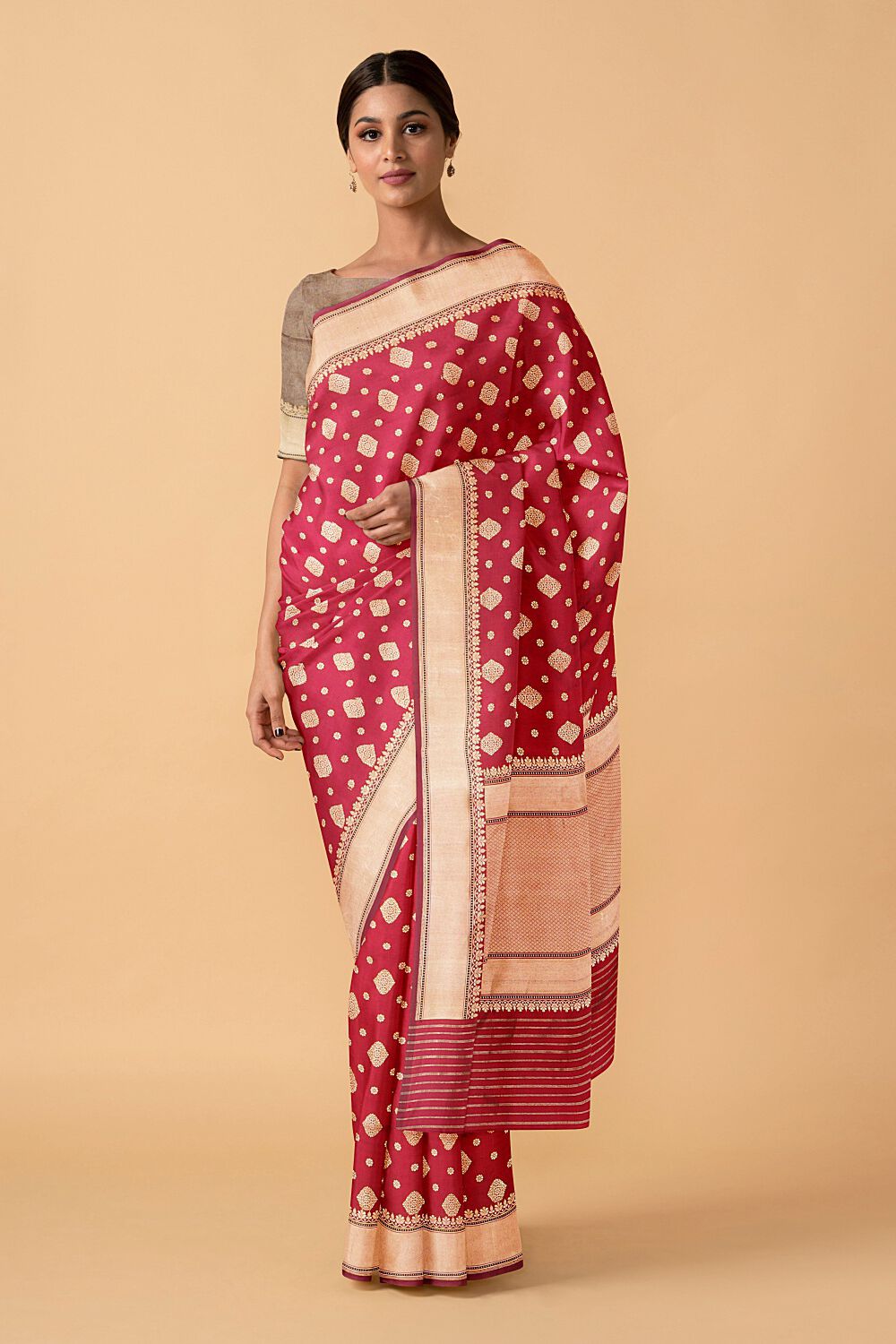 Dark Red Pure Silk Banarasi Brocade Saree image number null