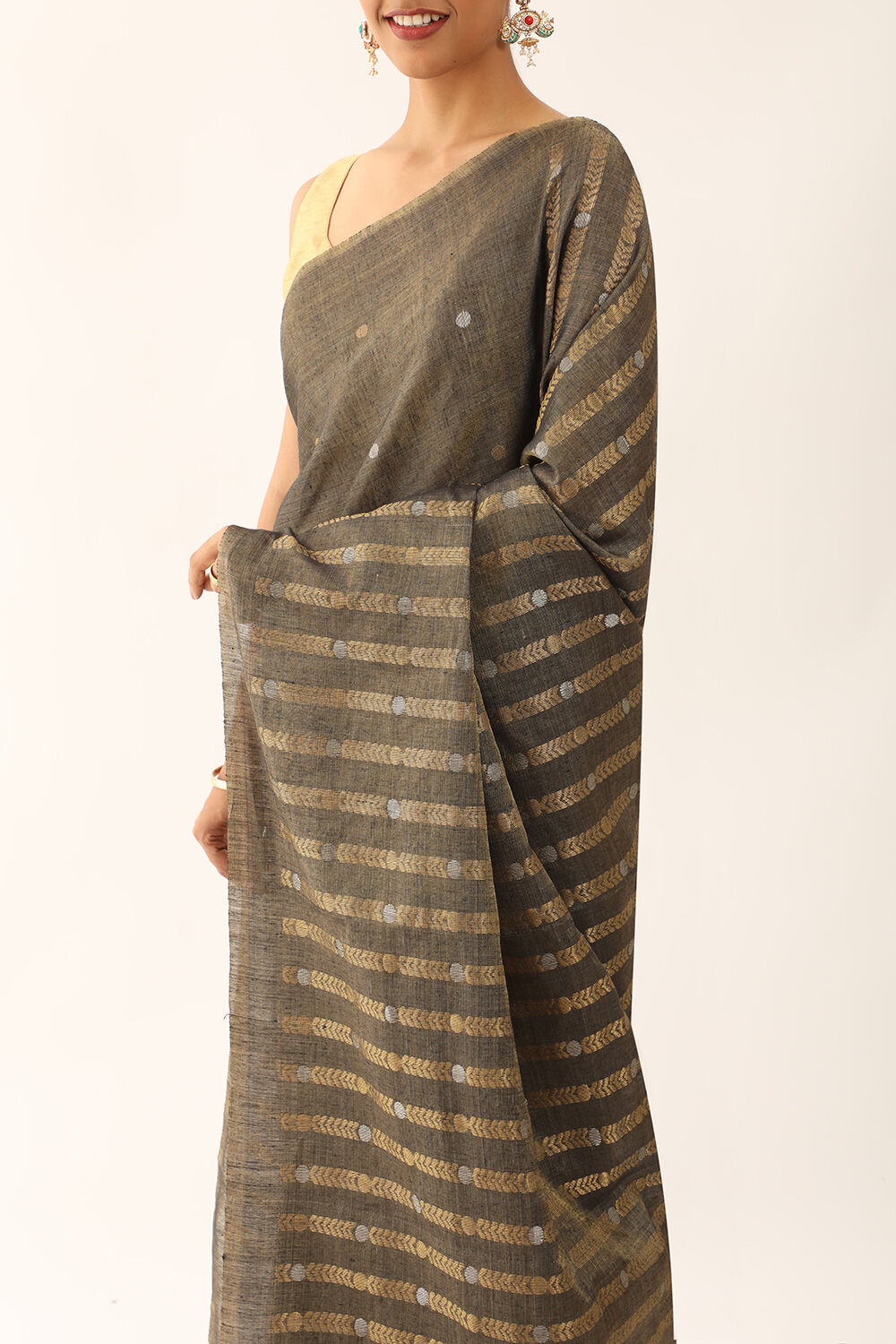 Black Chattisgarh Pure Silk Tissue Woven Saree image number null