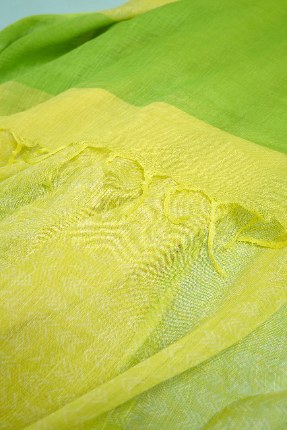 Yellow Screen Printed Pure Linen Saree image number null