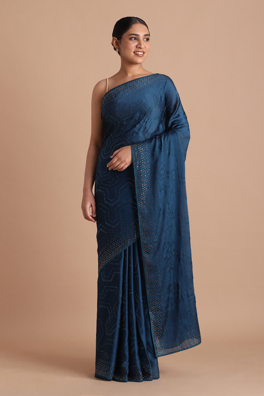 Dark Pure Blue Embroidered Saree image number null