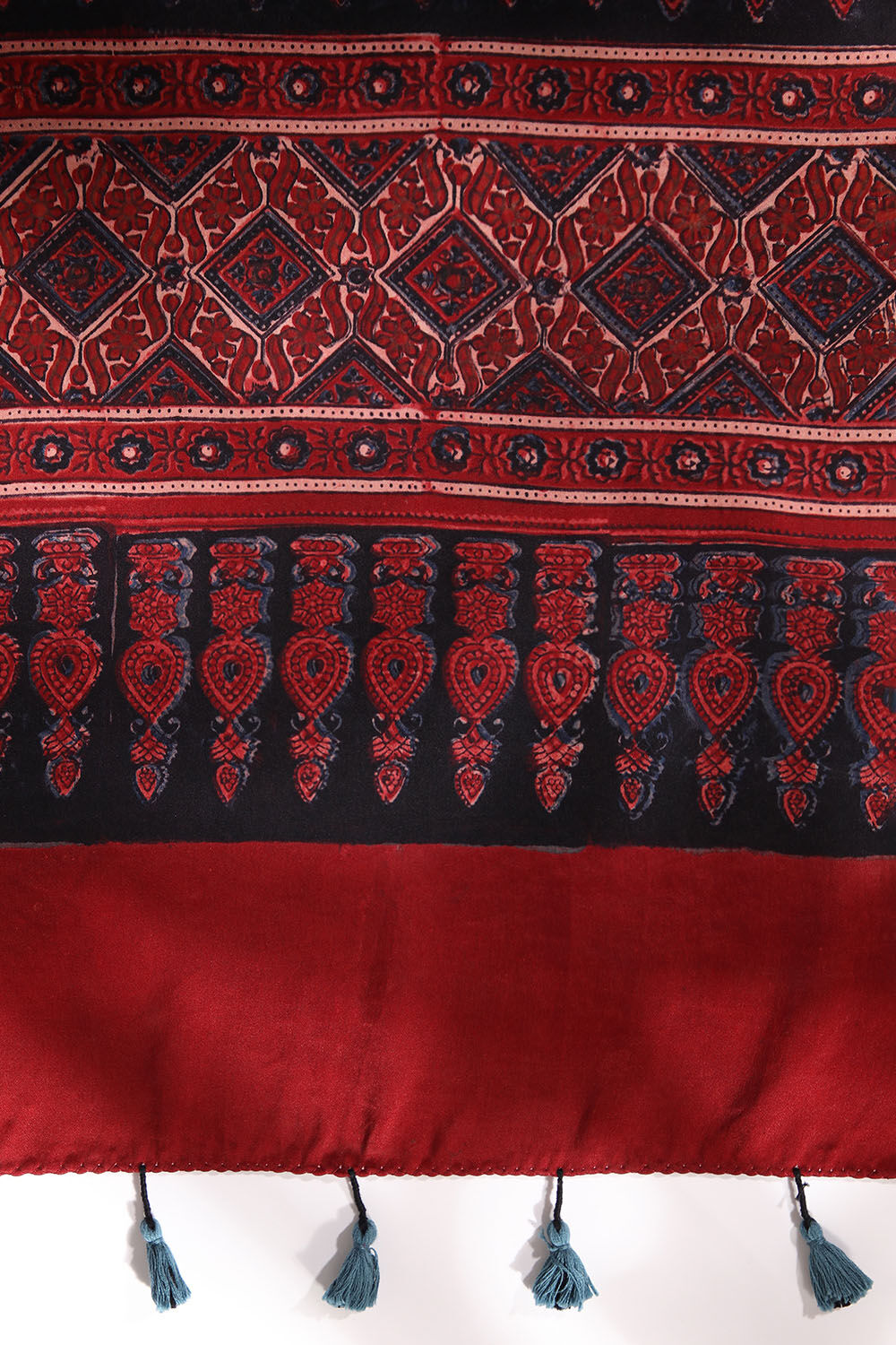 Dark Red Pure Silk Ajrakh Printed Saree image number null
