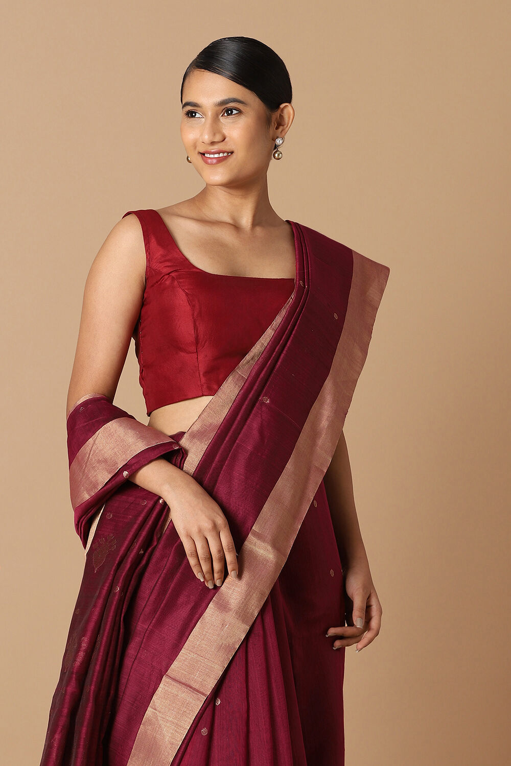 Red Pure Silk Cotton Chanderi Saree image number null