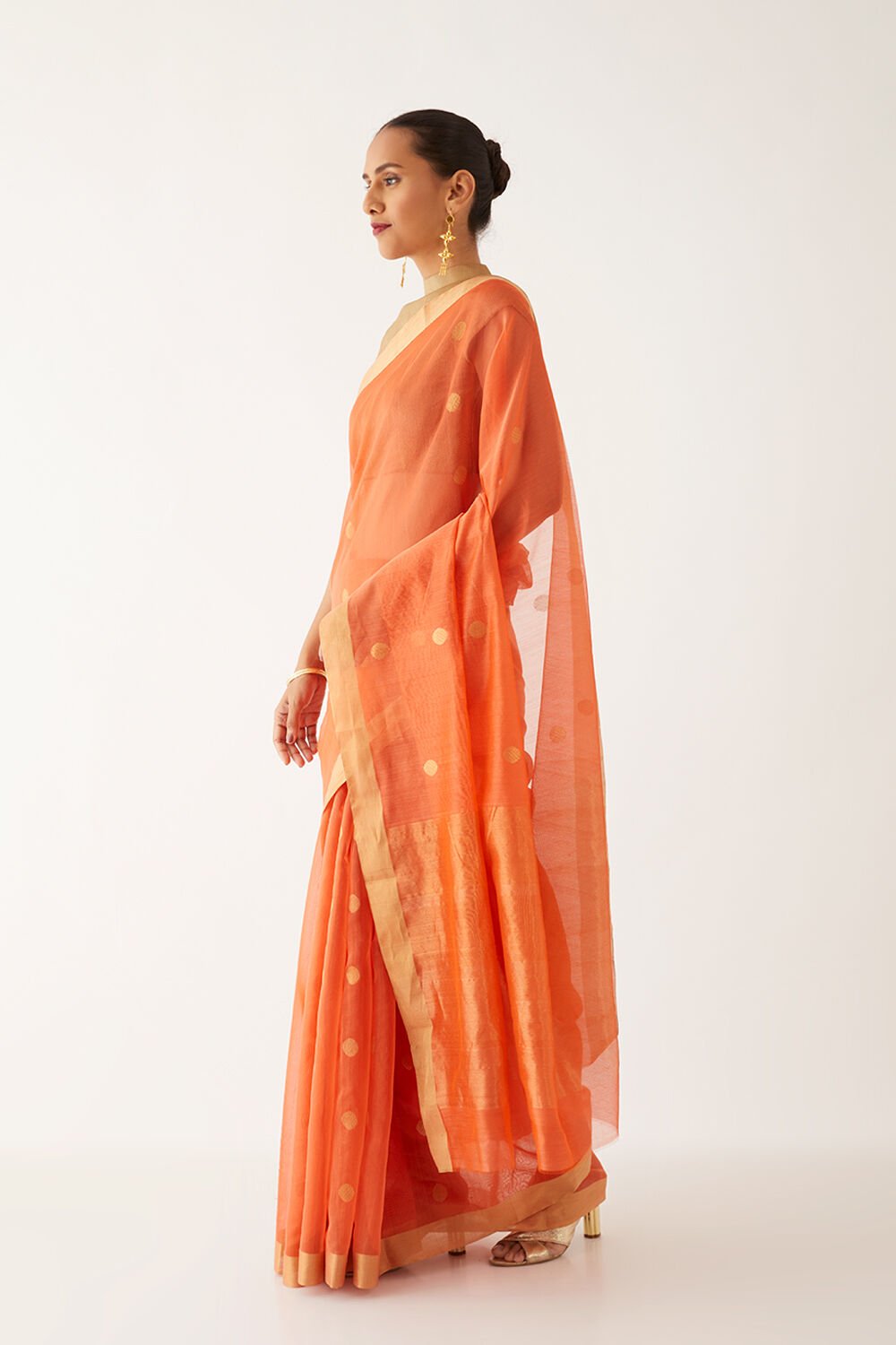 Orange Pure Silk Cotton Chanderi Saree image number null