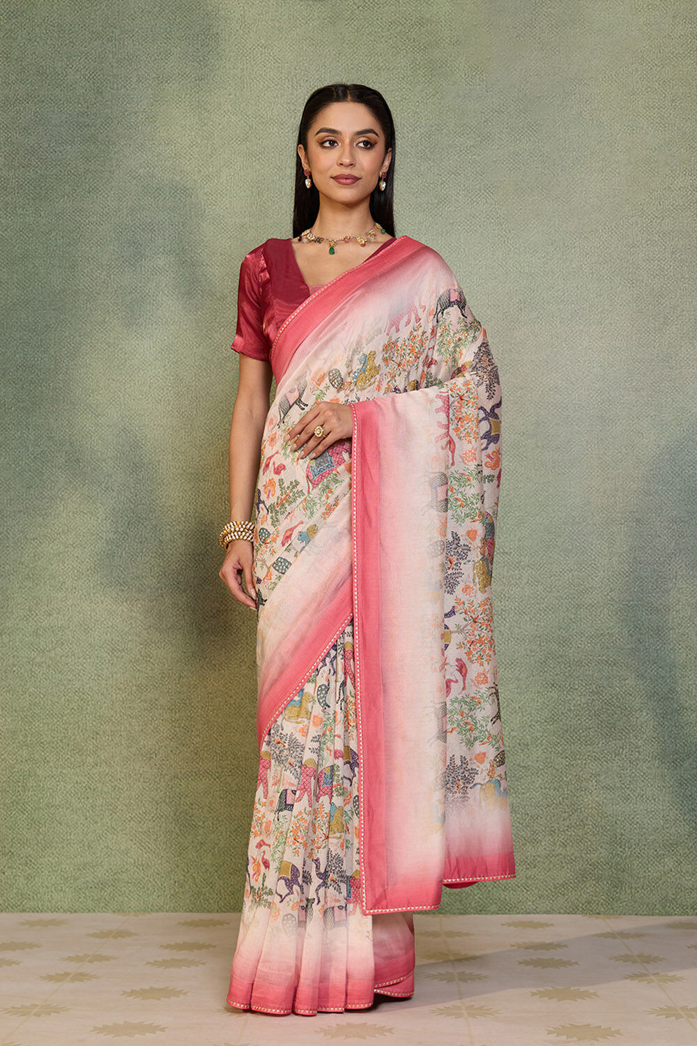 Beige Embroidered Pure Silk Cotton Saree image number null