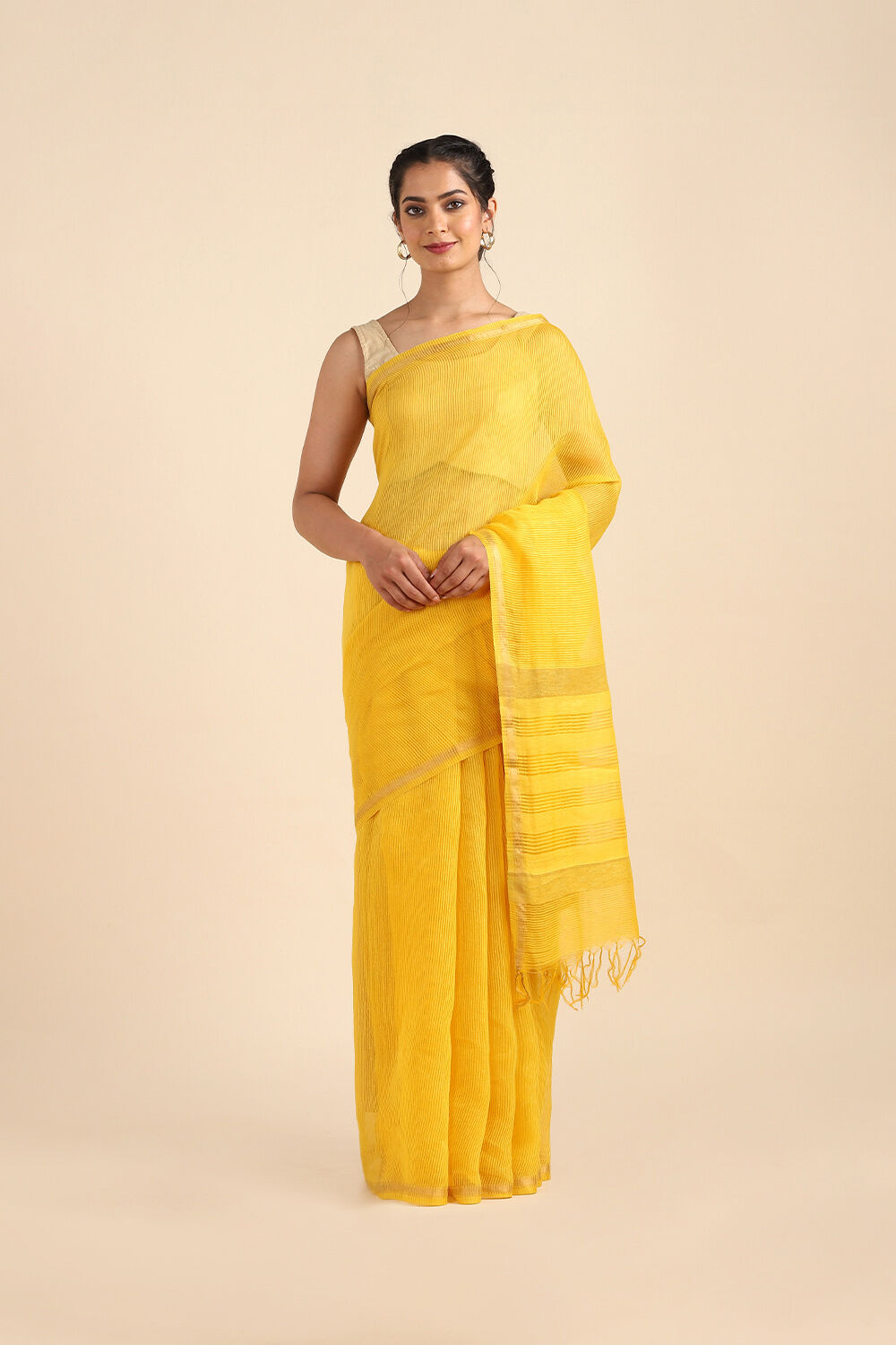 Yellow Pure Silk Woven Saree image number null