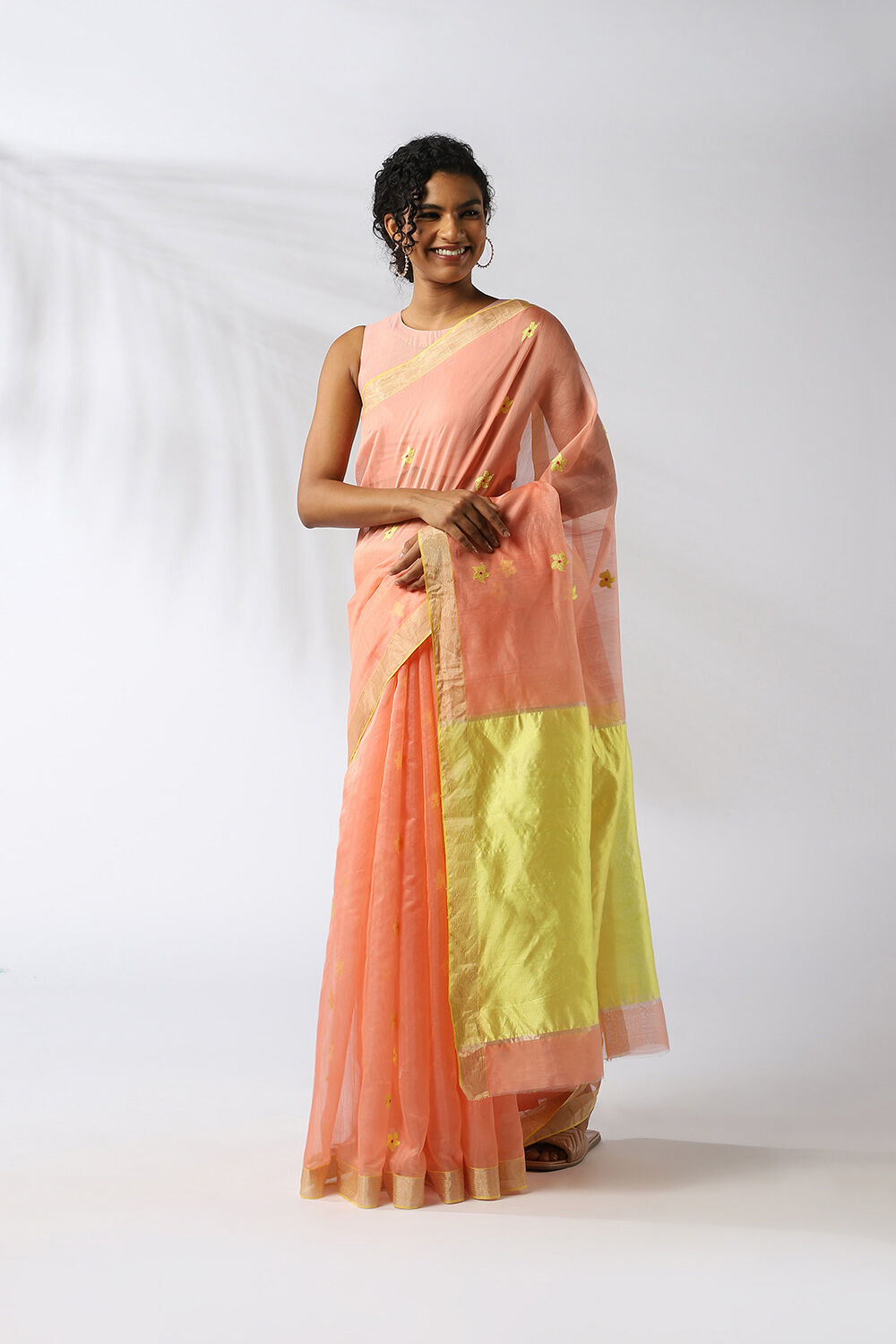Light Orange Pure Silk Cotton Chanderi Saree image number null