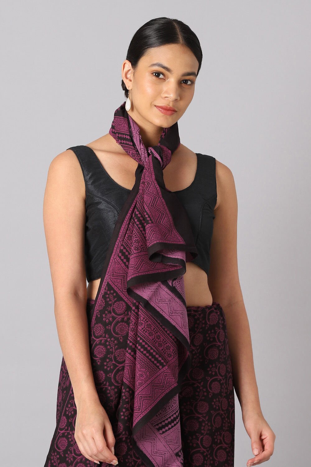 Black Pure and Violet Cotton Bagh Saree image number null