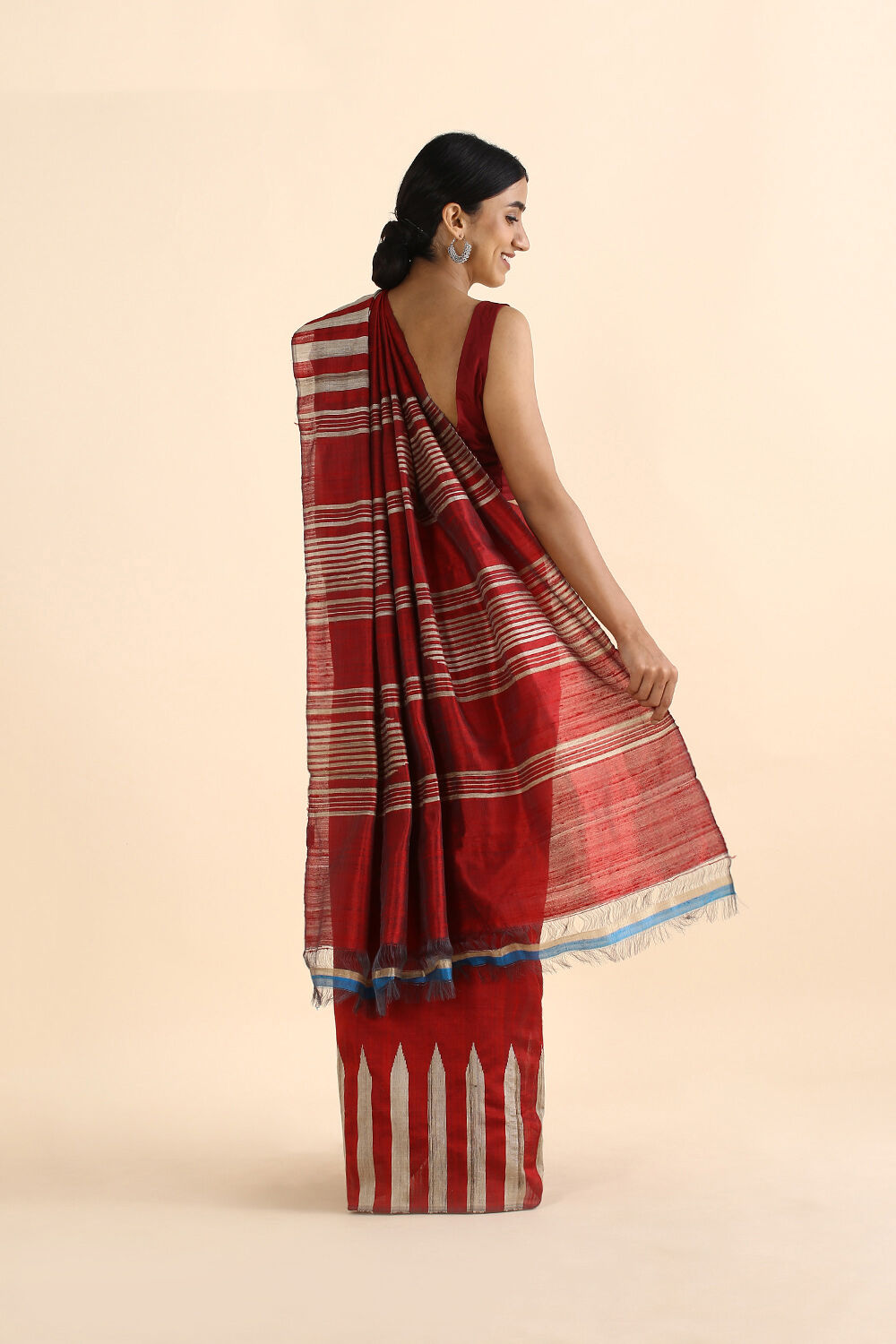 Dark Red Pure Silk Woven Saree image number null