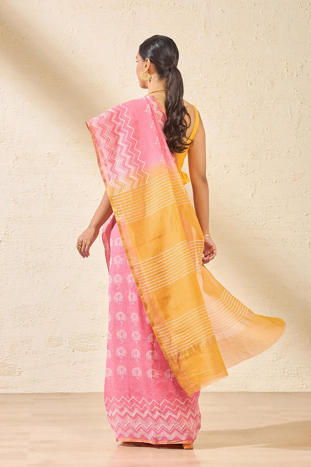 Pink Block Printed Kota Pure Silk Kota Saree image number null