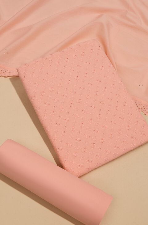 Light Orange Pure Cotton Embroidered Unstitched Suit Set