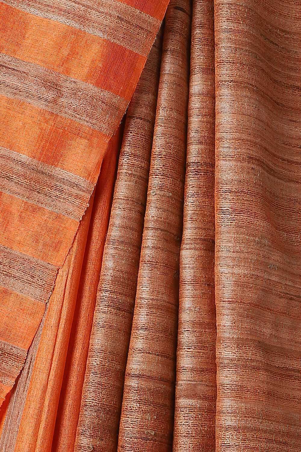 Orange Pure Tussar Silk Woven Saree image number null