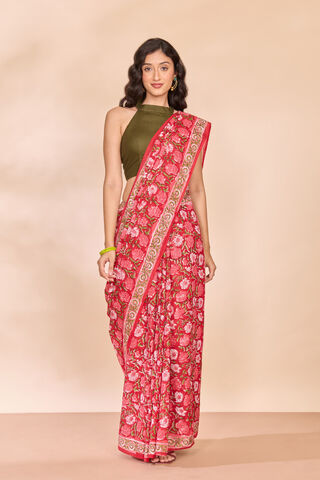 Red Rajasthan Pure Cotton Printed Sanganeri Saree thumbnail image number null