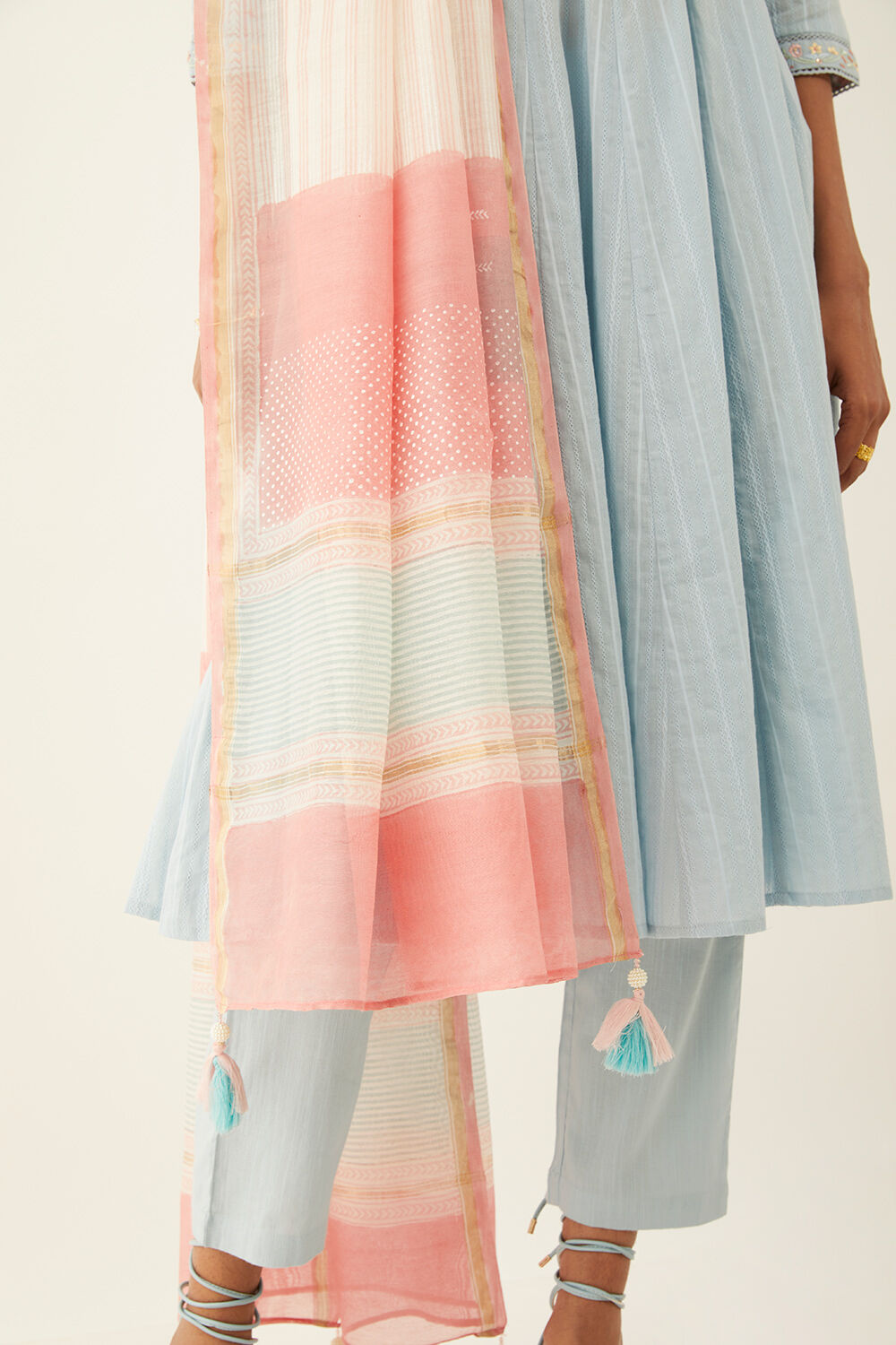 Light Blue Cotton Block Printed Kurta Set image number null