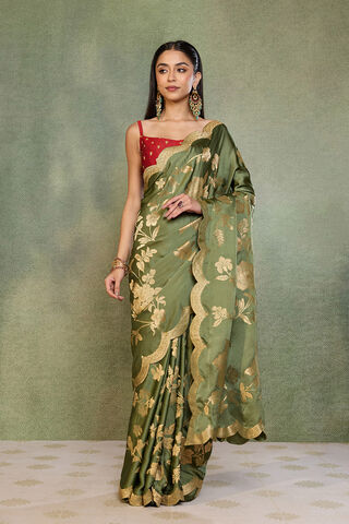 Green Woven Viscose Satin Saree thumbnail image number null