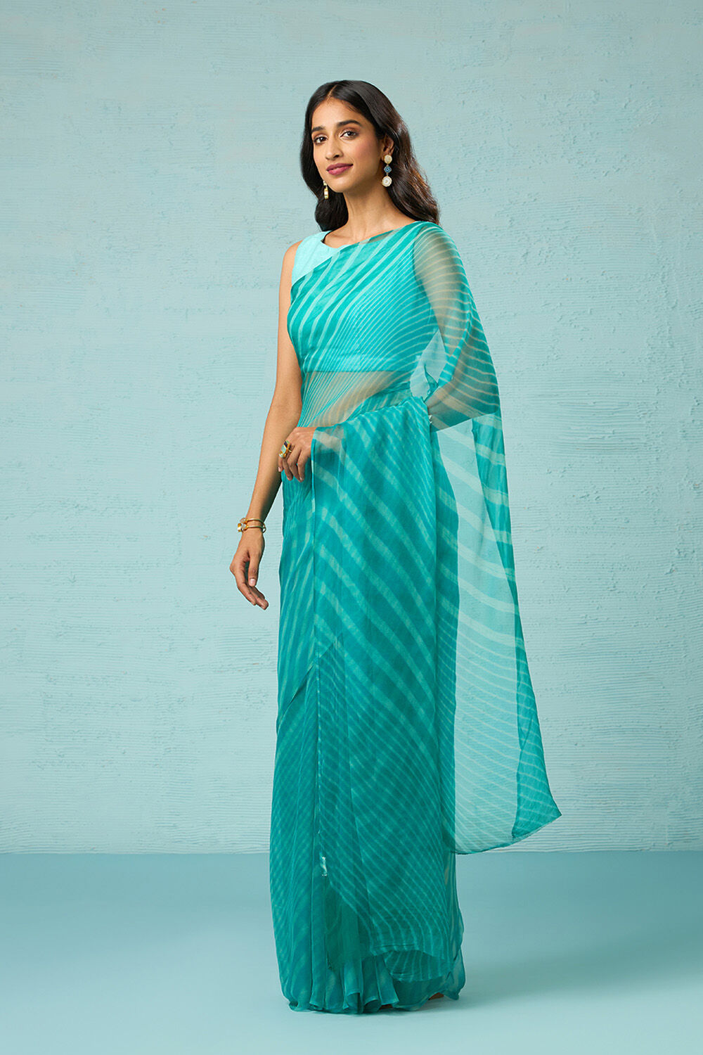 Green Rajasthan Pure Silk Georgette Tie & Dye Leheriya Saree image number null