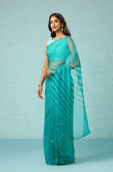 Green Rajasthan Pure Silk Georgette Tie & Dye Leheriya Saree