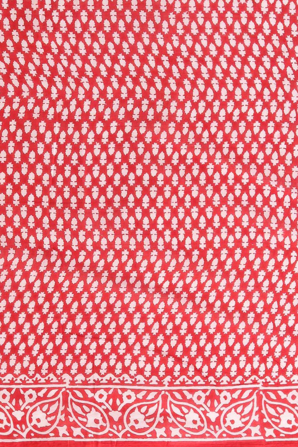 Red Pure Cotton Sanganeri Printed Saree image number null