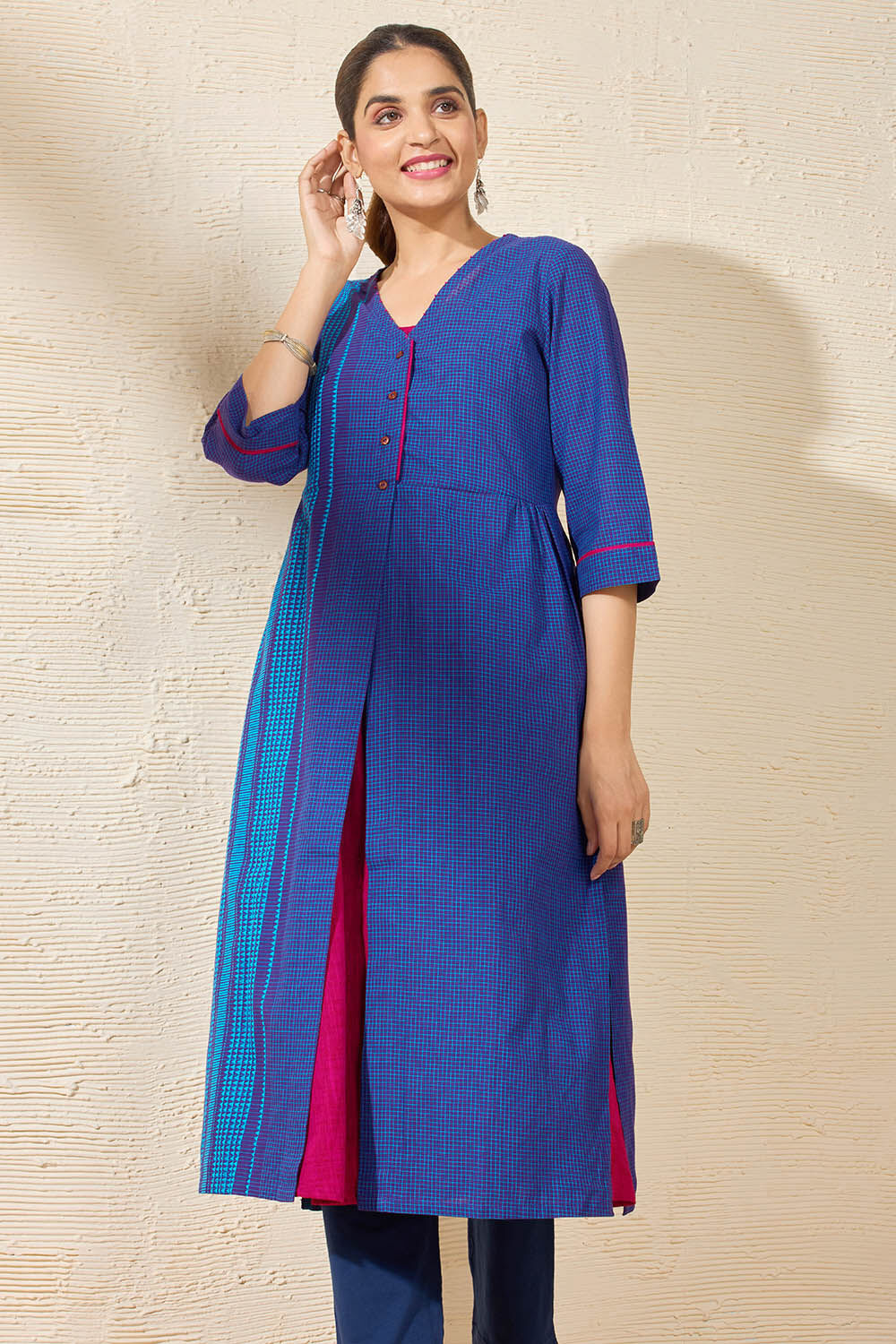 Blue Pure Cotton Woven Kurta Set image number null