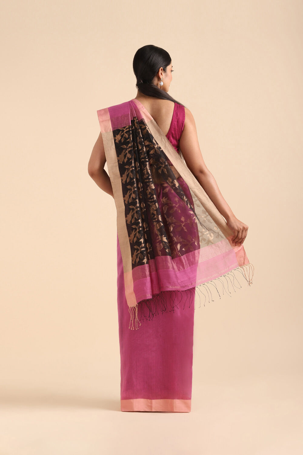 Light Pink Pure Silk Cotton Bengal Saree image number null