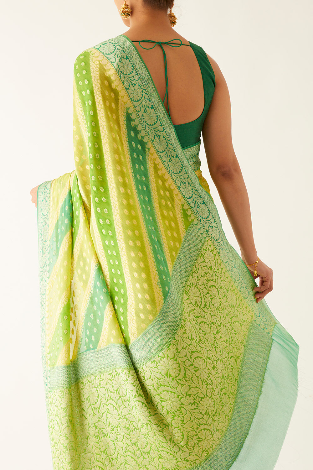 Green Pure Georgette Banarasi Brocade Saree image number null