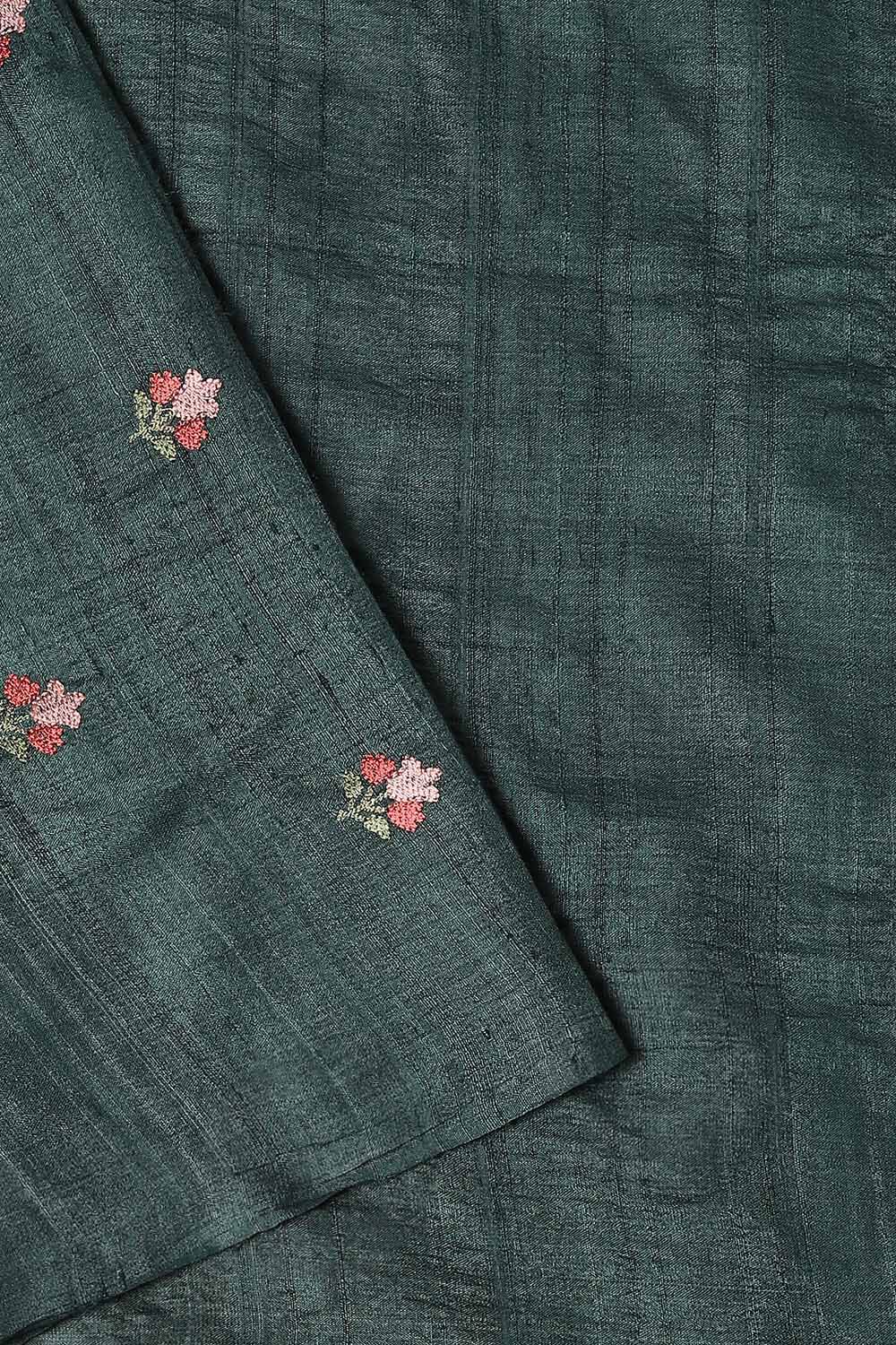 Dark Green Tussar Embroidered Unstitched Suit Set image number null