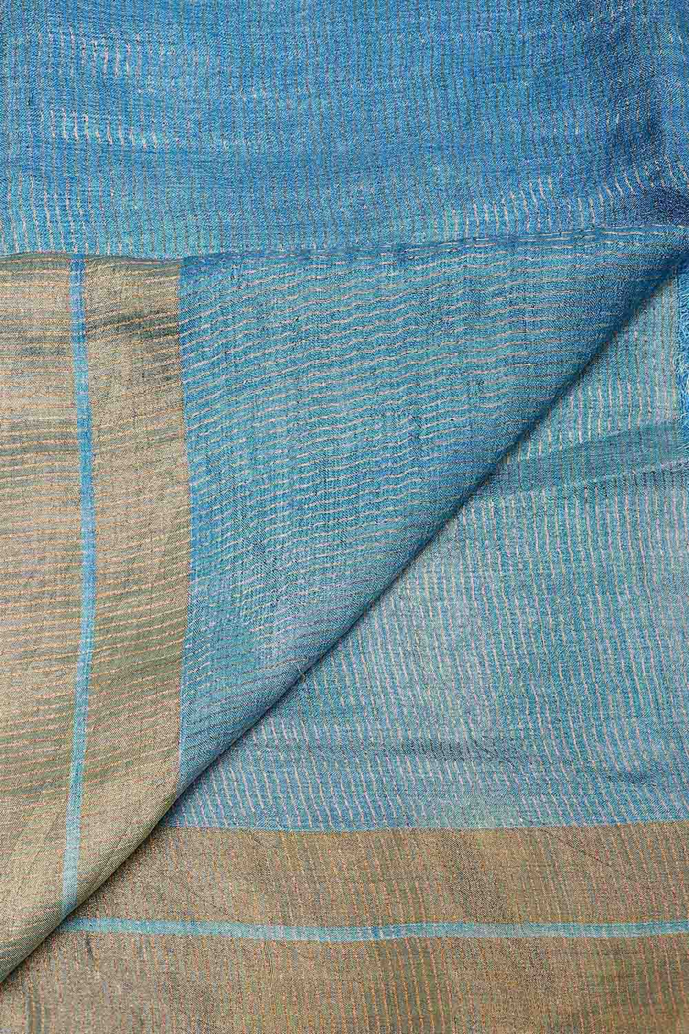 Blue Pure Silk Tussar Jamdani Saree image number null