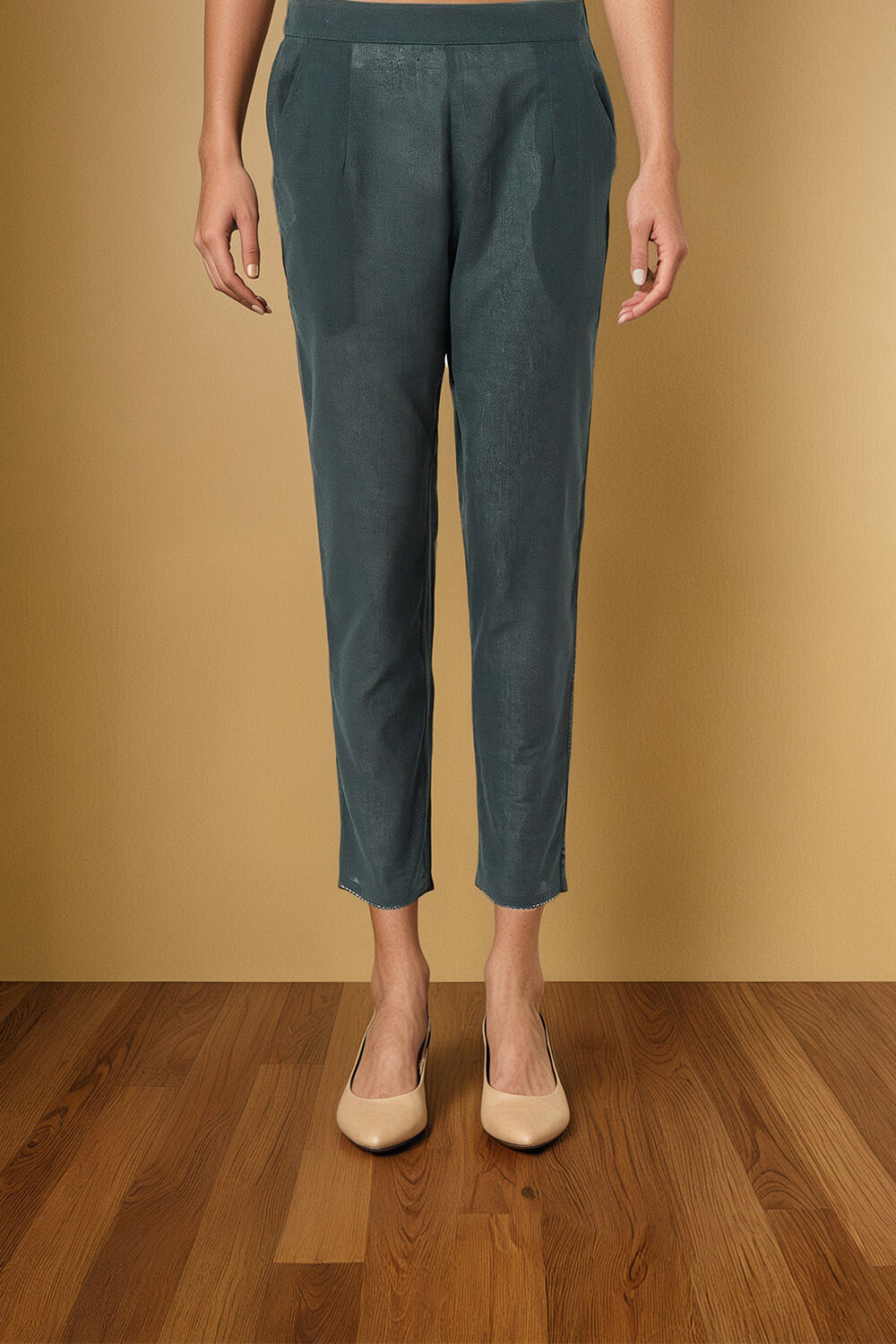 Dark Green Woven Pure Cotton Trouser image number null