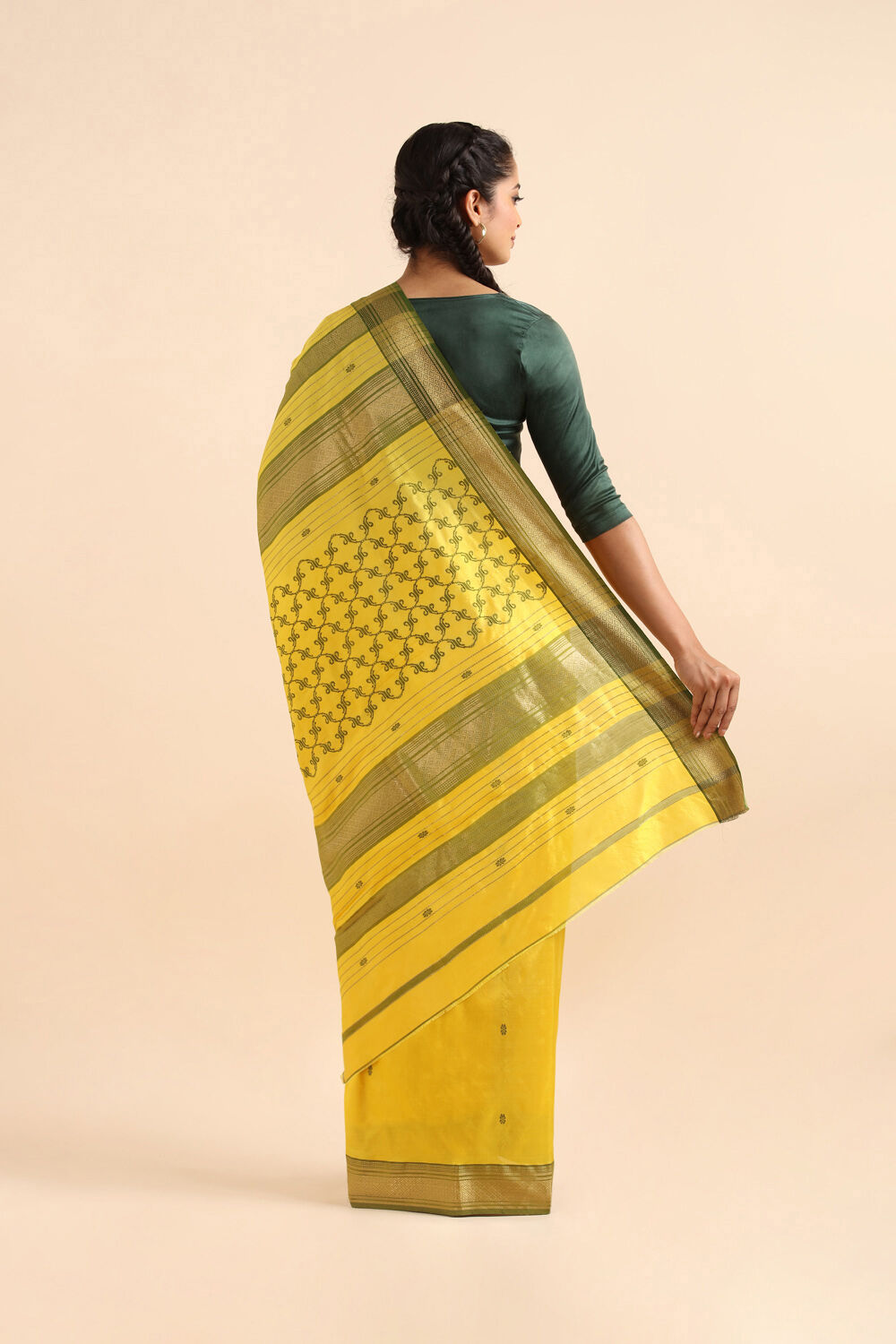 Yellow Pure Silk Maheswari Saree image number null