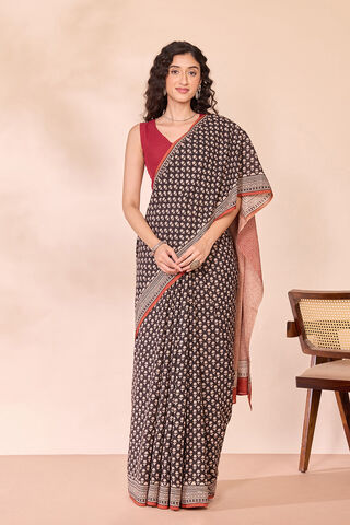 Black Rajasthan Block Printed Pure Cotton Saree thumbnail image number null