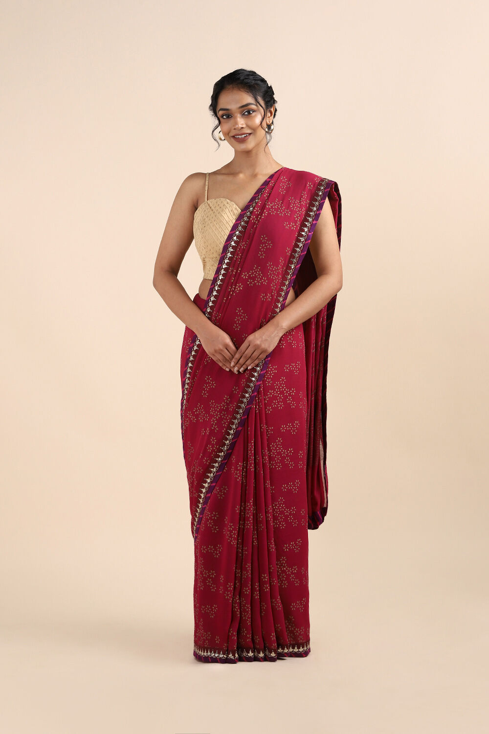 Dark Pink Viscose Printed Saree image number null