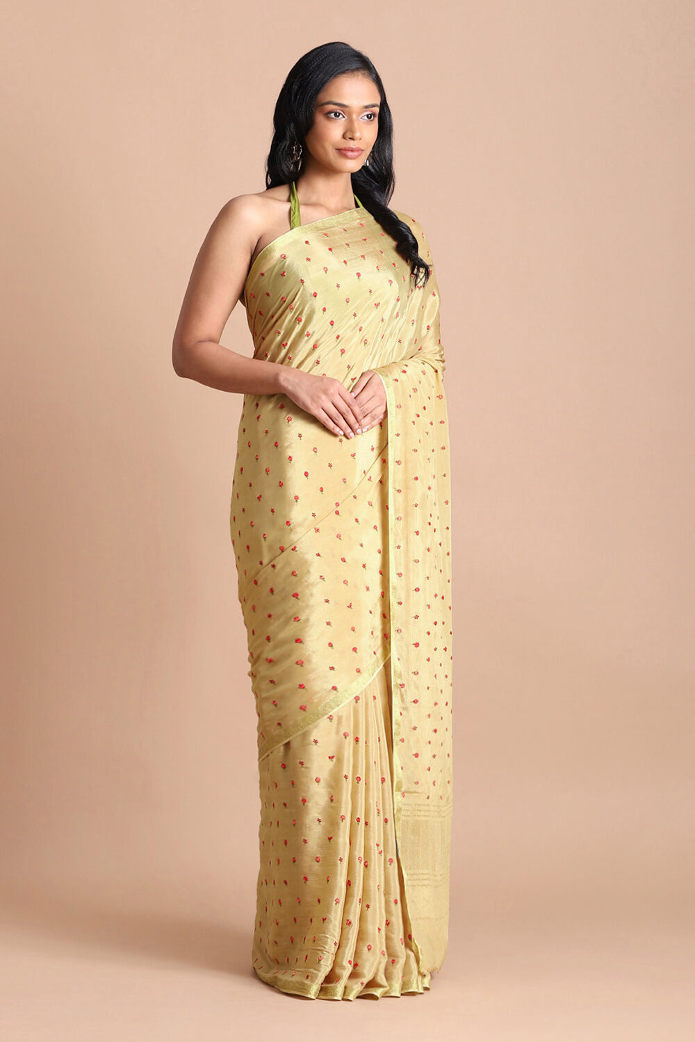Beige Pure Viscose Embroidered Saree image number null