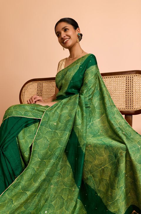 Dark Green Murshidabad Pure Silk Embroidered Saree