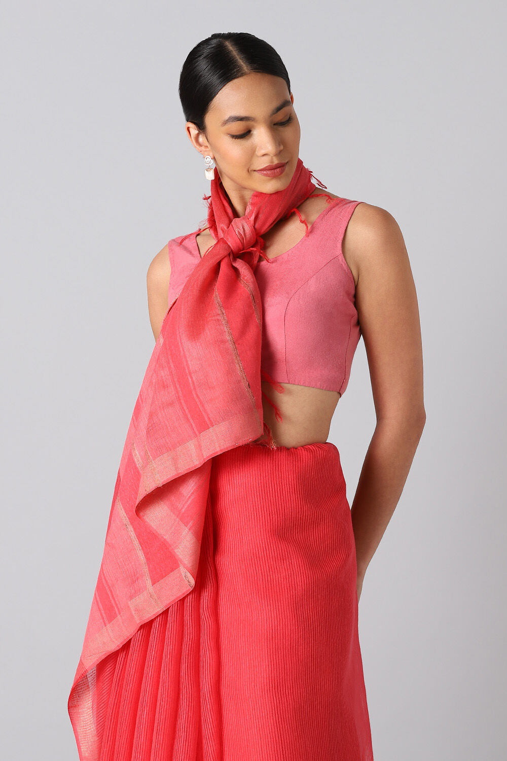 Dark Pink Pure Tussar Silk Bhagalpuri Saree image number null