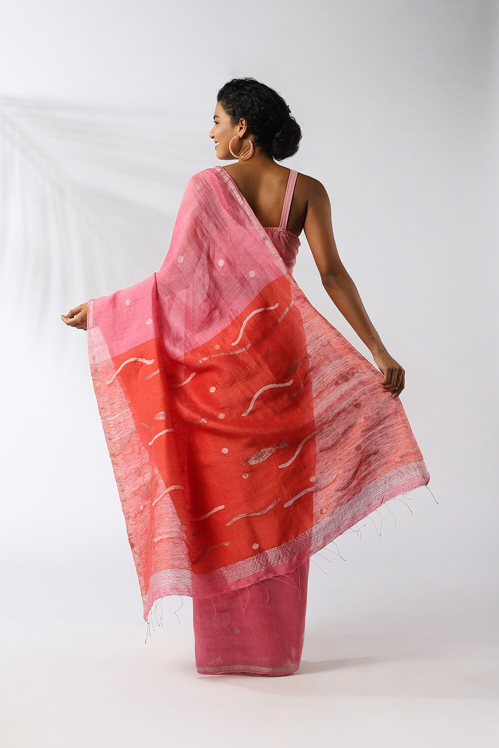 Light Pink Pure Silk Linen Jamdani Saree image number null