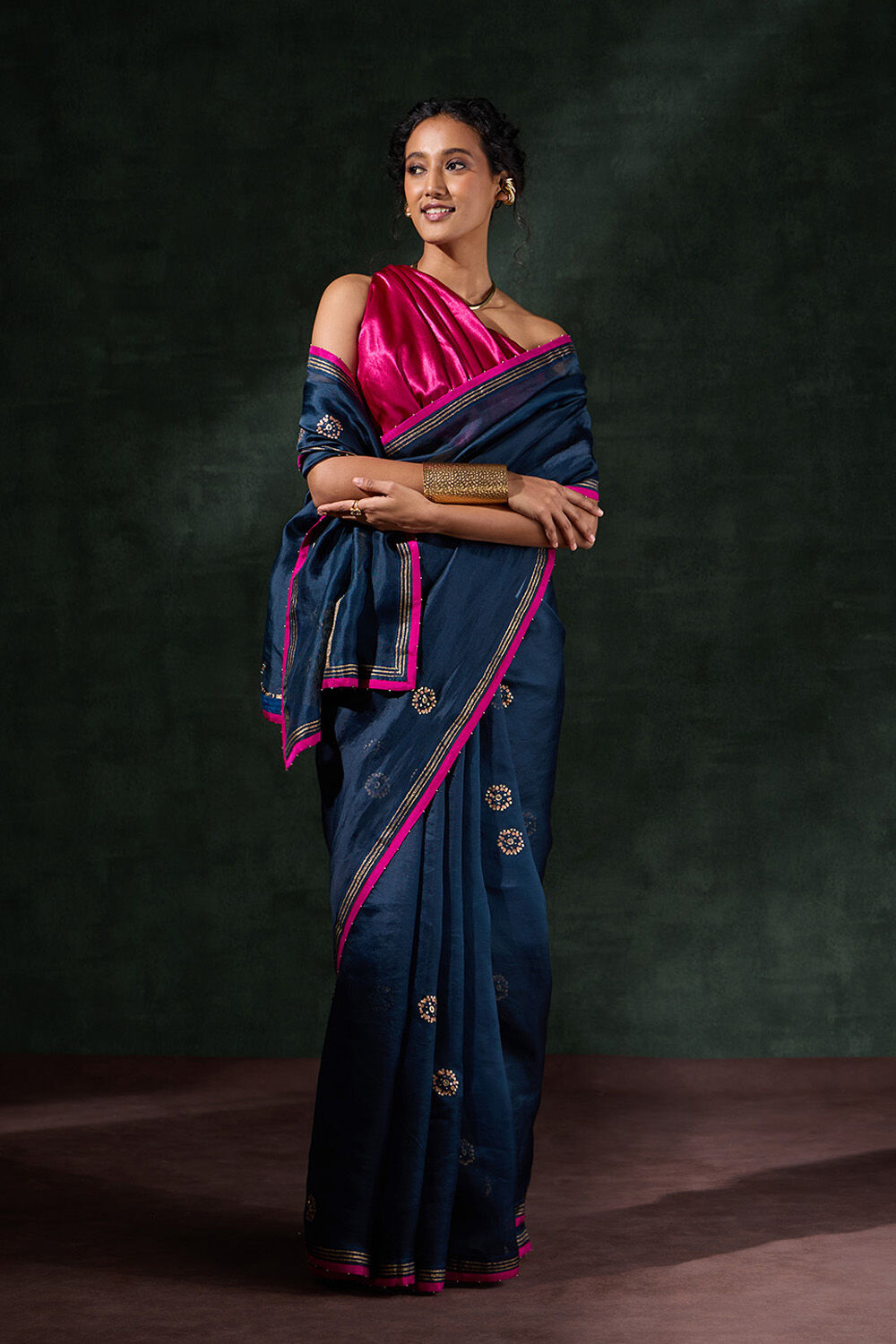 Blue Pure Organza Printed Embroidery Saree image number null