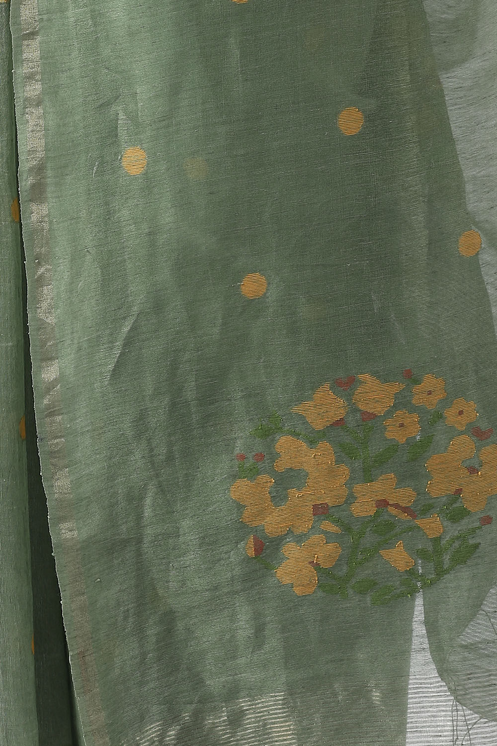 Green Pure Silk Linen Jamdani Saree image number null