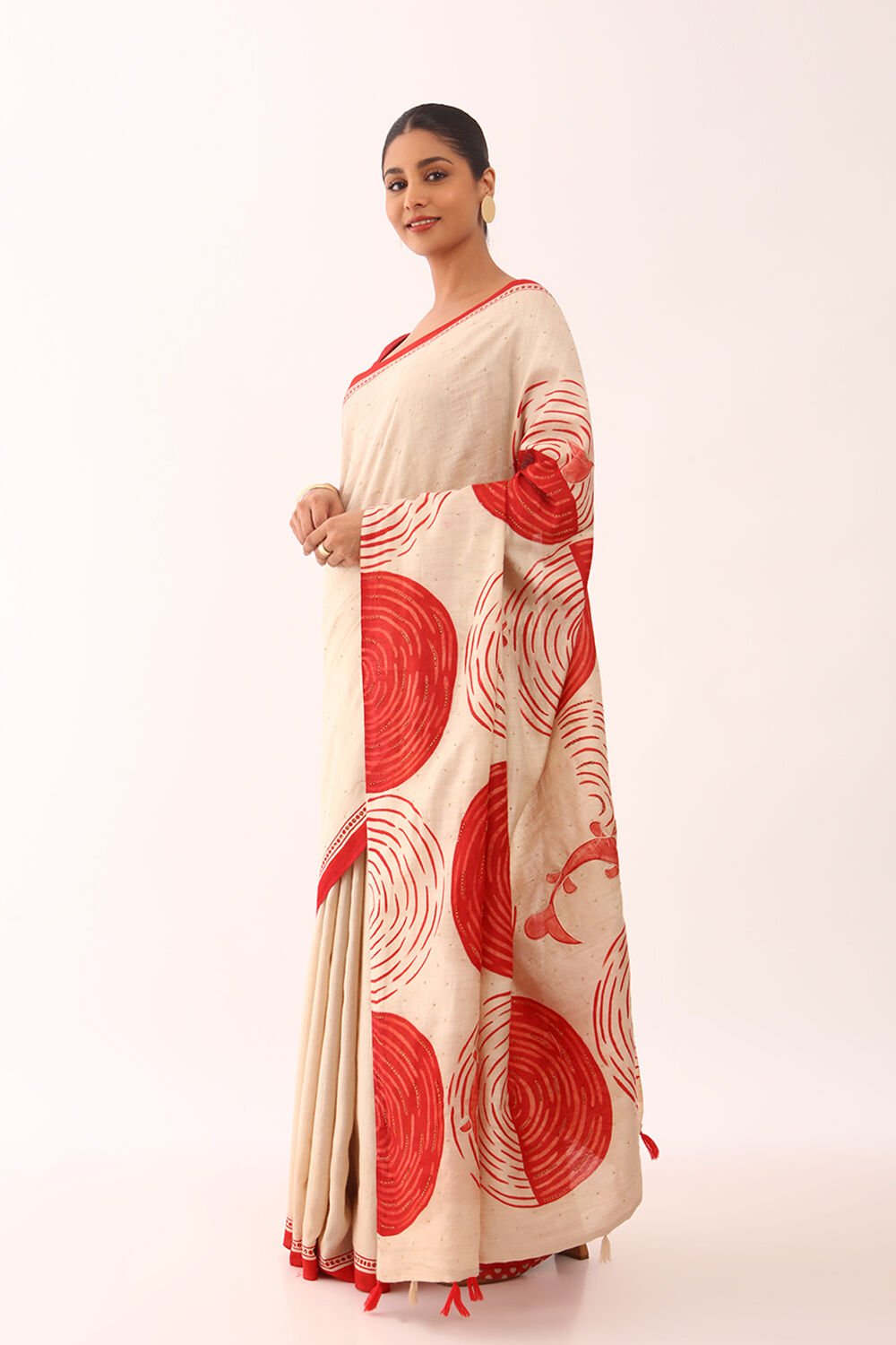 Beige Chattisgarh Pure Tussar Silk Hand Painted Saree image number null