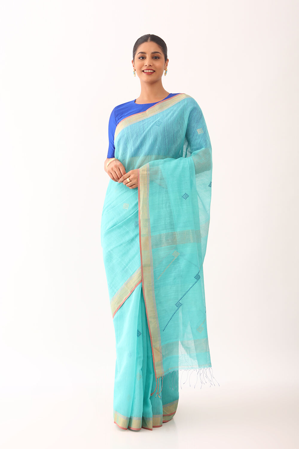 Light Green Bengali Pure Silk Cotton Jamdani Saree image number null