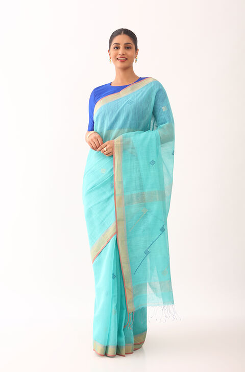 Light Green Bengali Pure Silk Cotton Jamdani Saree
