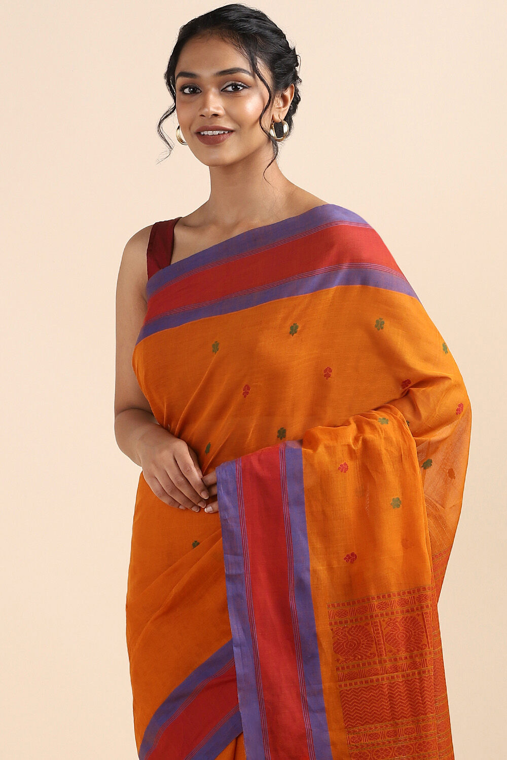 Dark Yellow Pure Cotton South Saree image number null