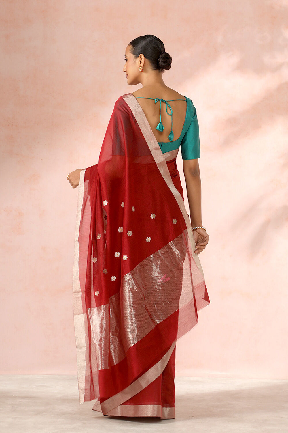Red Chanderi Pure Silk Cotton Woven Saree image number null