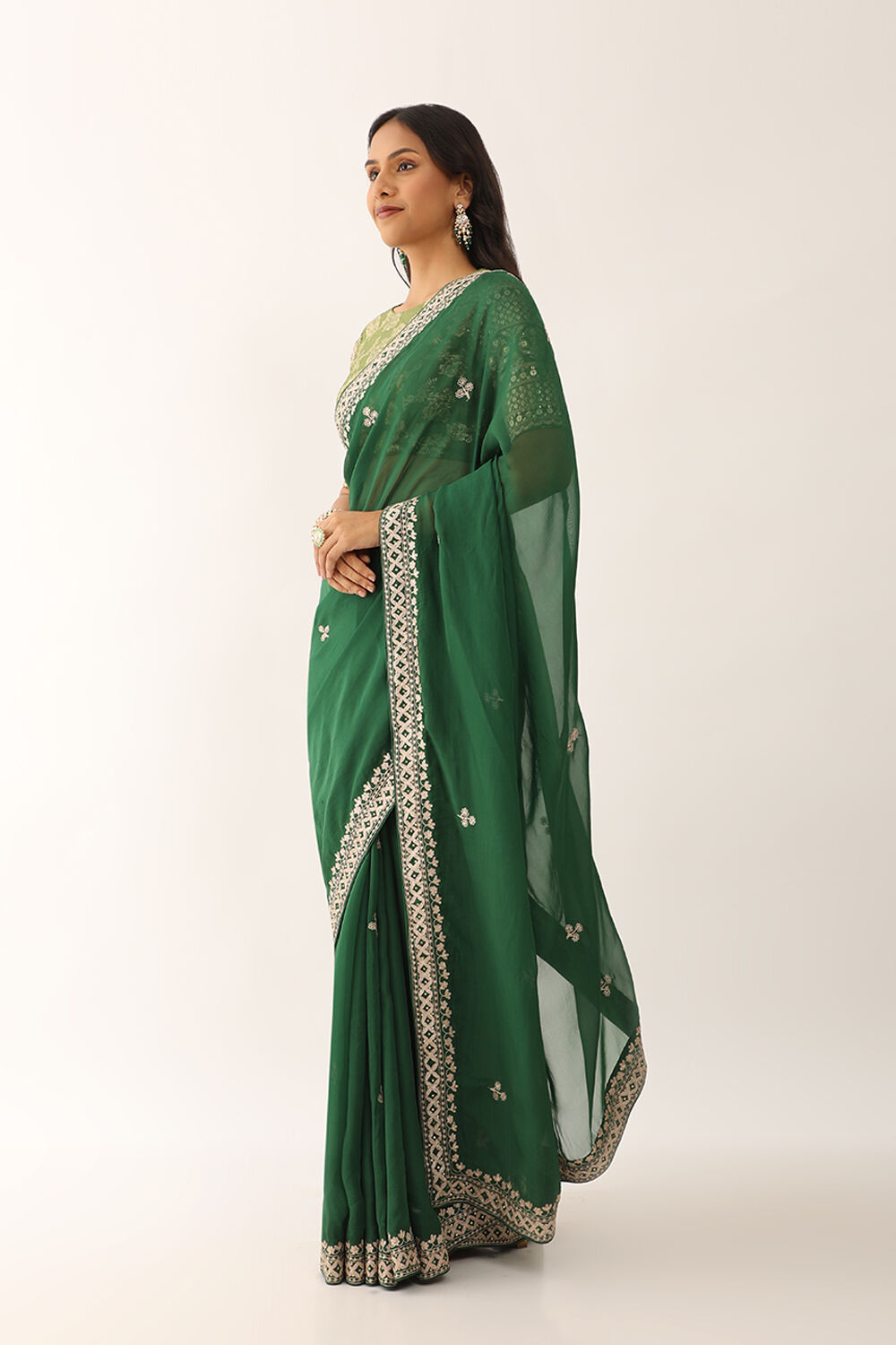 Green Viscose Organza Embroidery Saree image number null