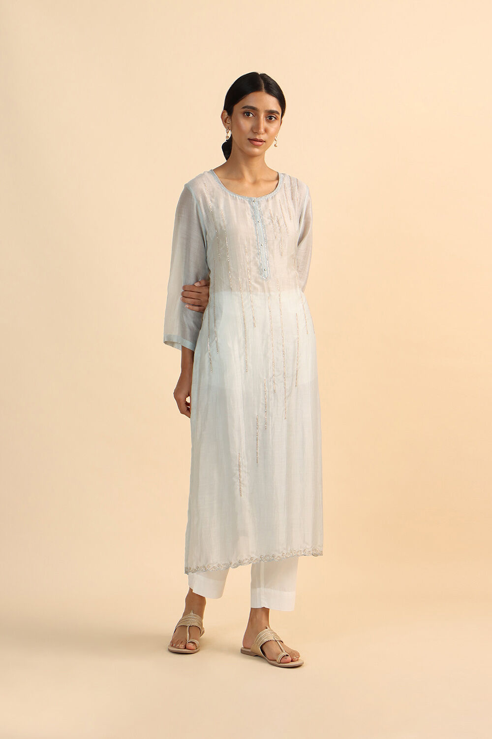 Grey Viscose Embroidered Kurta image number null