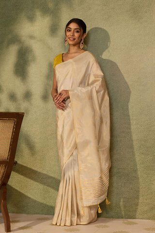 Off White Viscose Tissue Printed Embroidered Saree thumbnail image number null