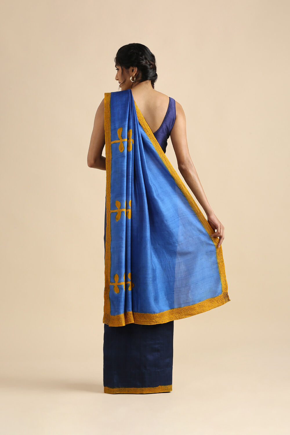 Blue Pure Silk Kantha Saree image number null